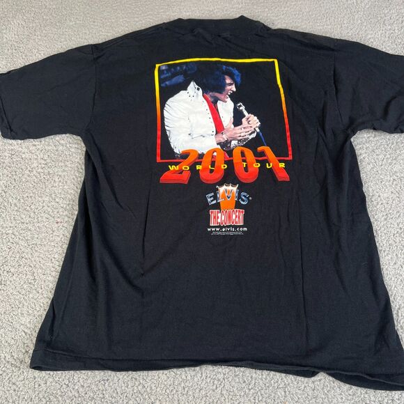 Vintage 2001 Elvis Presley T-Shirt Mens Large Black Double-Sided LIVE Concert - Picture 8 of 12